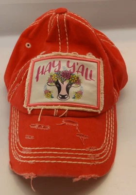 4350 District "Hay Y'All" Sombrero Vaca Flores Ajustable Envejecido ¡¡¡En muy buen estado!!!! Foto 1 de 4