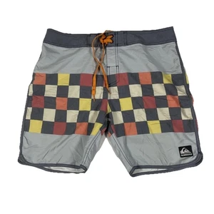 Quiksilver Mens Size 33 Board Shorts Light Blue Vintage Checkers Pattern - Picture 1 of 7