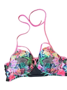 Victoria Secret Halter Swim Bikini Top Woman 36B Underwired Tropical Zebra Pink - Picture 1 of 10