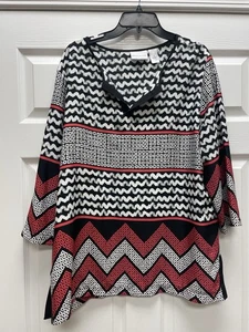 Alfred Dunner Plus Woman’s 18W Black Fuschia Bold Geo Poly Spandex Tunic Pit 24 - Picture 1 of 5