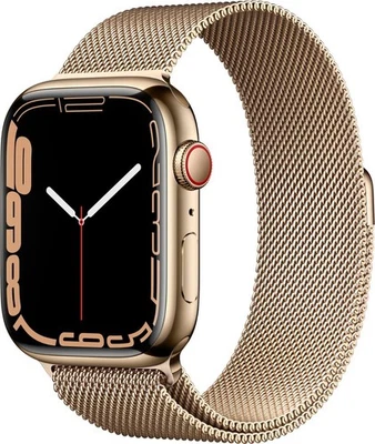 Apple Watch Series 7 (GPS + LTE) 45 MM Caja de acero inoxidable dorado Lazo milanés Foto 1 de 3