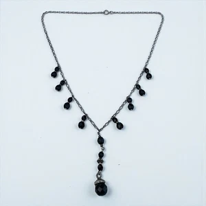 Victorian Teardrops Sterling Silver French Jet Mourning Style Gothic Necklace - Bild 1 von 7