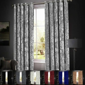 Thick Blackout Crushed Velvet Curtains Ring Top Fully Lined Ready Made Curtains - Picture 1 of 14