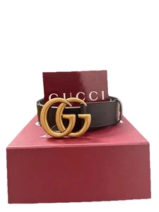 GUCCI Black leather GG Gold Buckle Woman Belt NWT - Picture 1 of 2
