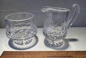 Juego de jarra de azúcar y crema abierta pedestal patrón Lismore cristal Waterford de colección - Imagen 1 de 11