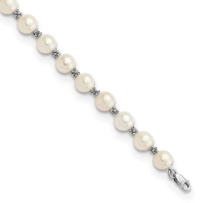 Pulseira de pérolas cultivadas em água doce semi-redonda branca ouro branco 14k 6-7 mm - Imagem 1 de 3