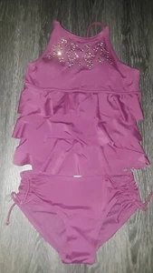 Girls justice studded ruffle tankini size 7 brand new burgundy  - Picture 1 of 2