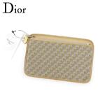 Dior Pouch Ladies Trotter Beige Gray Gold Canvas Leather Zipper around with tag