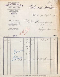 PARIS (I°) EMILE CHOUANARD / AUX FORGES DE VULCAIN / MACHINES / FACTURE 1912 - Picture 1 of 1