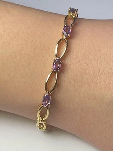 Gold Plated Natiral Amethyst Tennis Bracelet 7" - Picture 1 of 5
