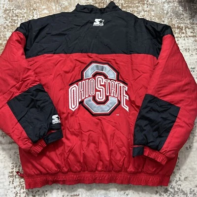 Vtg Starter Ohio State Univ Buckeyes Mens 2XL Pullover Puffer Coat 90s OSU NCAA - Image 1 of 4