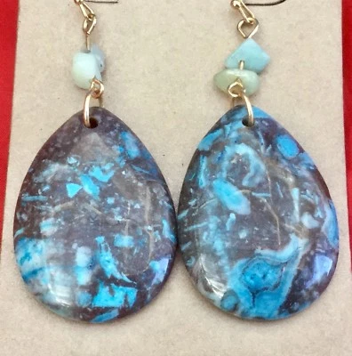 NUEVOS PENDIENTES GANCHO LÁGRIMA ÁGATA PIEDRA SEMIPRECIOSA 1 5/8”L x 1 1/8”W CUELGAN Foto 1 de 4