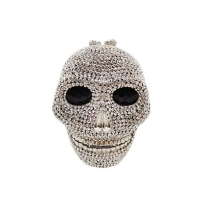 Calavera Lujo Bolso de Noche Cristal Monedero sin asas Noche Fiesta Monedero Plateado Foto 1 de 4