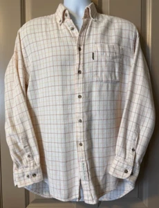 BARBOUR Original Tattersall Flannel Shirt Ivory Yellow Rust Brown Lines L 41/42 - Picture 1 of 11