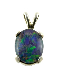 Colgante triplete de ópalo negro de plata de ley sin marca 1 g,5 pulgadas de largo COMO ESTÁ - Imagen 1 de 23