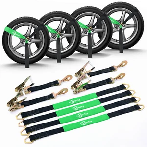 4 Pack Axle Straps Car Hauler Trailer Tire Strap Auto Tie Down Ratchet Tow Strap - Picture 1 of 9