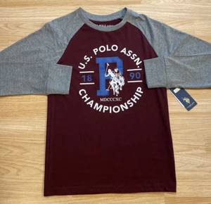Boys T-Shirt US Polo Assn Logo Printed Cotton Long Sleeve Tee NWT Size XXL 18 - Picture 1 of 8