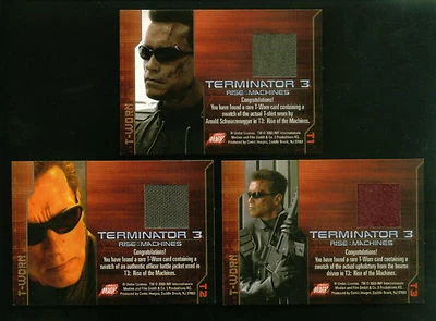 TERMINATOR 3 (Comic Images/2003): T-WORN COSTUME CARD SET (all 3) T1, T2, T3 - Image 1 of 3