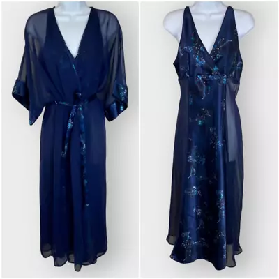 Conjunto Peignoir y Chemise Cinema Etoile De Colección | Azul Floral | Lencería Transparente Satinada Foto 1 de 4