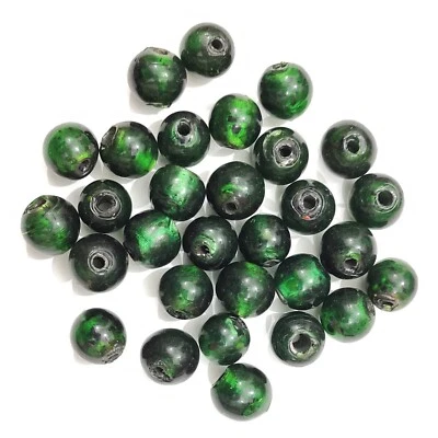 10 Glass Beads Handmade Green Color 15mm x 15mm Round Shape #BD-072 - Image 1 of 4