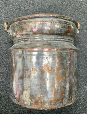 ANCIEN CHAUDRON (POT À BOUILLON) EN CUIVRE ÉTAMÉ MARTELÉ REPOUSSÉ - 1,5KG - Photo 1/3