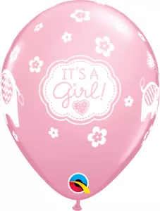 11" It's A Girl Elephants Latex Balloons - Qualatex - New Baby - 25ct - Picture 1 of 2