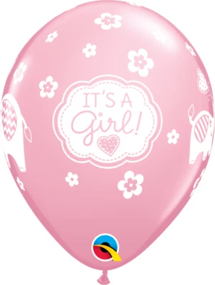 11 英寸 It's A Girl 大象乳胶气球 - Qualatex - 全新 婴儿 - 25 克拉 — 第 1/2 张图片