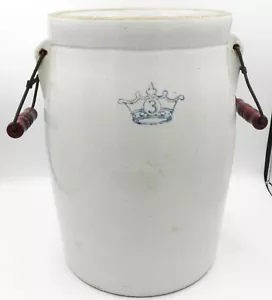 ANTIQ Robinson Ramsbottom Blue Crown No 3 Butter Churn Crock With Handles NO LID - Picture 1 of 15