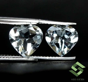 Paire de pierres précieuses lâches en forme de cœur aigue-marine naturelle certifiée 1,63 CTS 7 x 7 mm - Photo 1/6