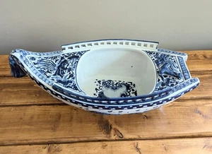 Antique Japanese Hirado Porcelain Boat Ship Display Bird Waves Anchor Blue Flow - Picture 1 of 23