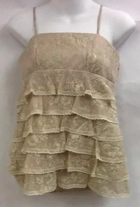 Laundry Shelli Segal braun beige Spitze Rüschen Lagenlook Spaghettiträger Top Shirt S - Bild 1 von 3