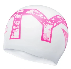 TYR Adult One Size Silicone Swim Cap Pink White BREAST CANCER New - Picture 1 of 4