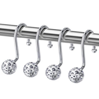 12pcs Shower Curtain Hooks Rings Metal Decorative Rust Proof Hollow Ball Hook AU - image 1 of 4