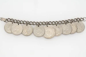 Vintage Charm britische ausländische Münzkette 7" Armband 1940-1963 9 Münzen HalfPenny - Bild 1 von 7