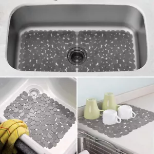 2Pcs Kitchen Sink Mat Non-Slip Rubber Drain Pad Protector Food Drainer - Picture 1 of 23