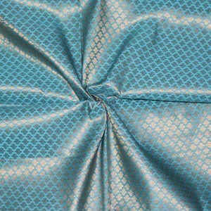 Brocade Art Silk Fabric By The Yard Sky Blue Indian Brocade Solid Pattern Fabric - Picture 1 of 4