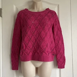 Tommy Hilfiger Hot Pink Magenta Crochet Cotton Pullover Sweater Size M - Picture 1 of 9