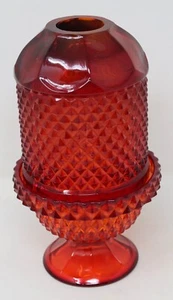 Vintage Viking Glass Glimmer Fairy Light Ruby Red Diamond Point Candle Holder 7" - Picture 1 of 20
