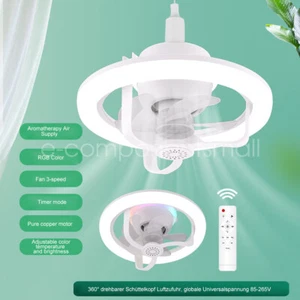 RGB Led Ceiling Fan with Light E27 Bedroom Living Room Fan Lamp 50W 360° Swing - Picture 1 of 20