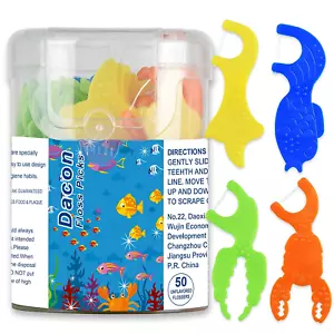 Kids Flossers, Kids Dental Floss Picks without Fluoride, Unflavored, 4 Colors Oc - Picture 1 of 12