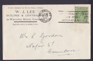 1930 KING GEORGE V 1d PRE-DECIMAL STAMP WJ LEE BUILDER COMMERCIAL COVER #B163 - Picture 1 of 1