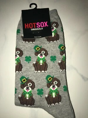 圣帕特里克节幸运狗袜爱尔兰狗新奇袜子热袜尺寸 4-10.5 罕见 — 第 1/3 张图片
