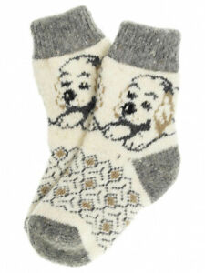 Children's Wool Socks, Russian Handmade, Size 2-3 Years, Puppy Pattern, Gray