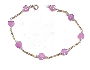 New 14k Gold  Pink Heart Bead Bracelet - Anklet (Assorted Lengths) - Picture 1 of 3