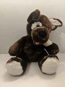 Build A Bear Sugar Puppy Stuffed Dark Brown Dog Plush White Spots Eye- Pre Owned - Picture 1 of 4