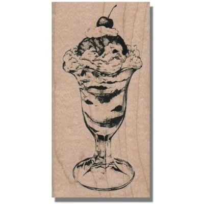 НОВЫЙ резиновый штамп, мороженое SUNDAE, еда, еда, десерт, лето, сладкое лакомство, вишня - Изображение 1 из 2