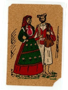 Postal de corcho Cerdeña, Italia hombre y mujer pareja arte popular único # 36 - Imagen 1 de 4