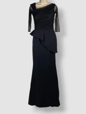 Chiara Boni 女式黑色不对称 3/4 袖幻觉礼服连衣裙 42 码 — 第 1/4 张图片