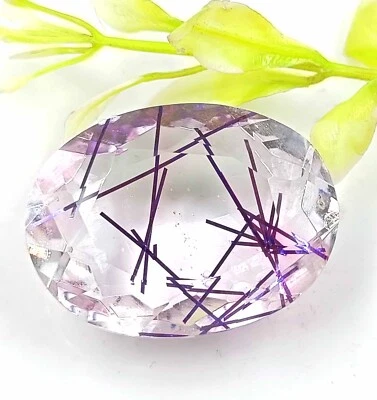 Transparent Brazil Purple Rutilated 65-75Ct Oval Shape Certified Quartz Gems JKD - Image 1 of 4