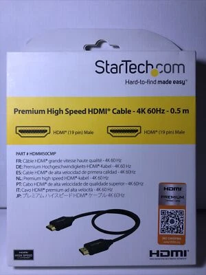 NIB StarTech Premium High Speed HDMI Cable with Ethernet 4K 60HZ - 0.5 M - Image 1 of 2